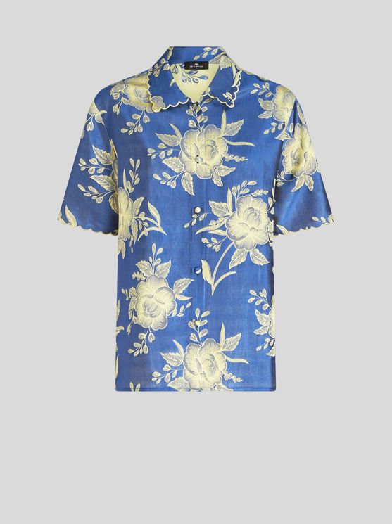 Shop Etro Floral Jacquard Shirt In Navy Blue