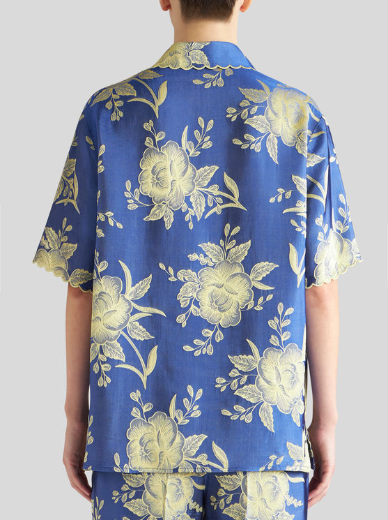 Shop Etro Floral Jacquard Shirt In Navy Blue