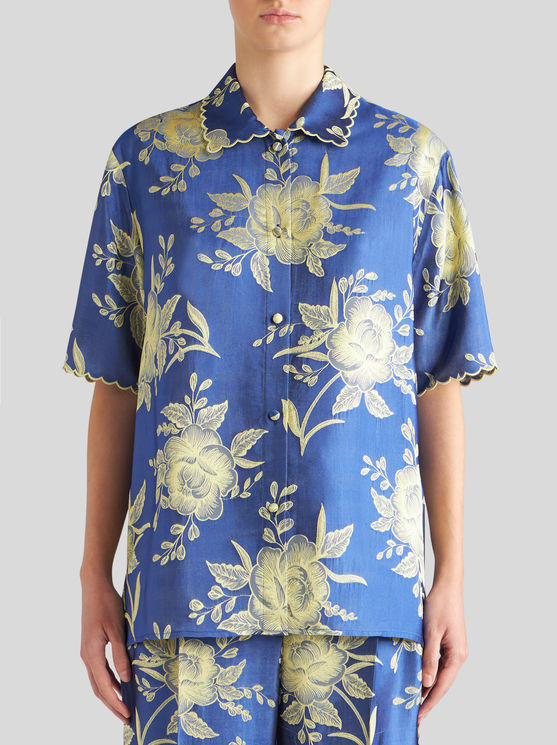 Shop Etro Floral Jacquard Shirt In Navy Blue