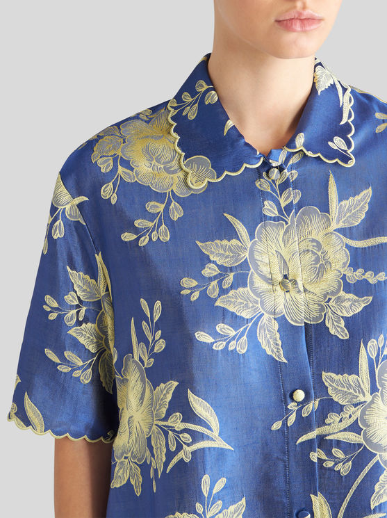 Shop Etro Floral Jacquard Shirt In Navy Blue