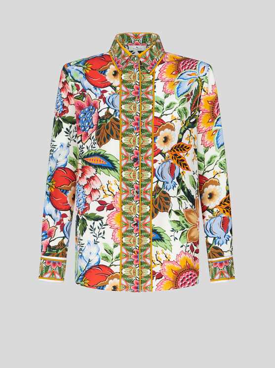 Shop Etro Crepe De Chine Shirt With Bouquet Print In Multicolour