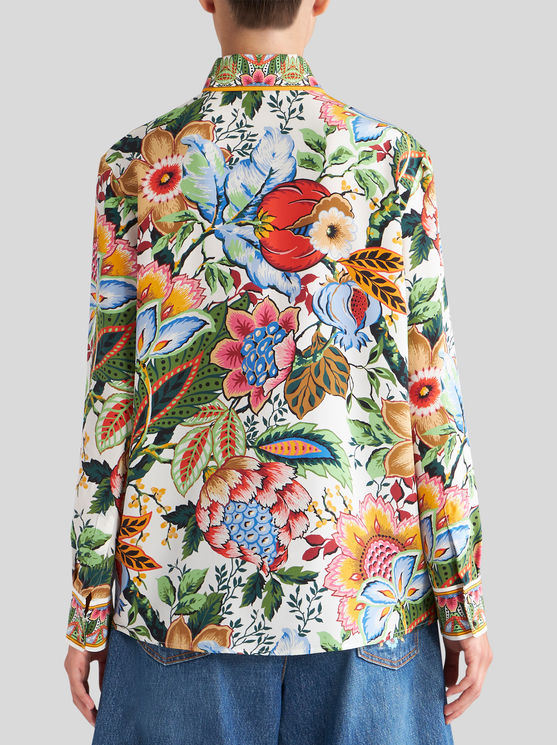 Shop Etro Crepe De Chine Shirt With Bouquet Print In Multicolour