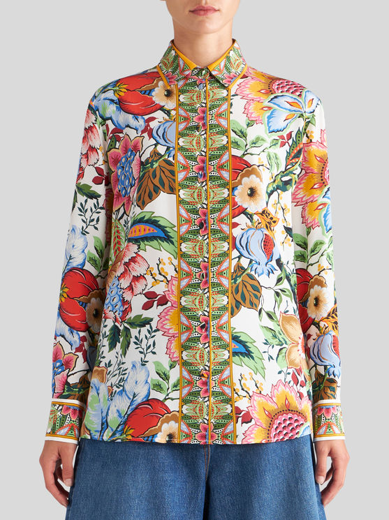 Shop Etro Crepe De Chine Shirt With Bouquet Print In Multicolour