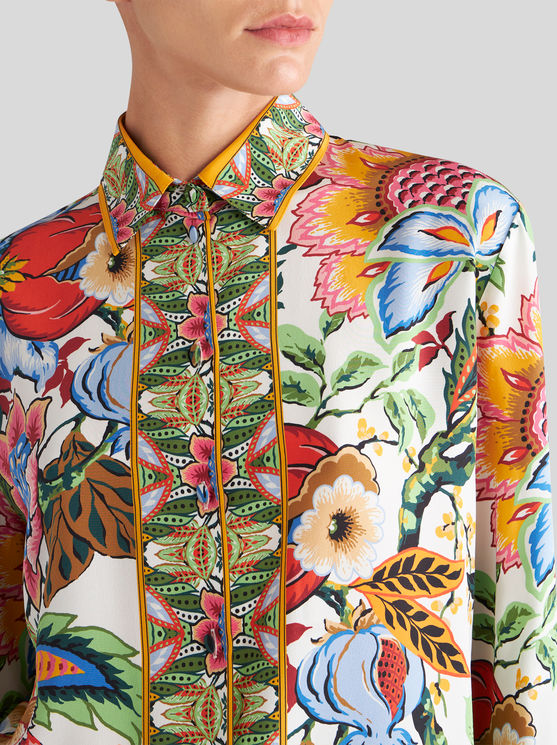 Shop Etro Crepe De Chine Shirt With Bouquet Print In Multicolour