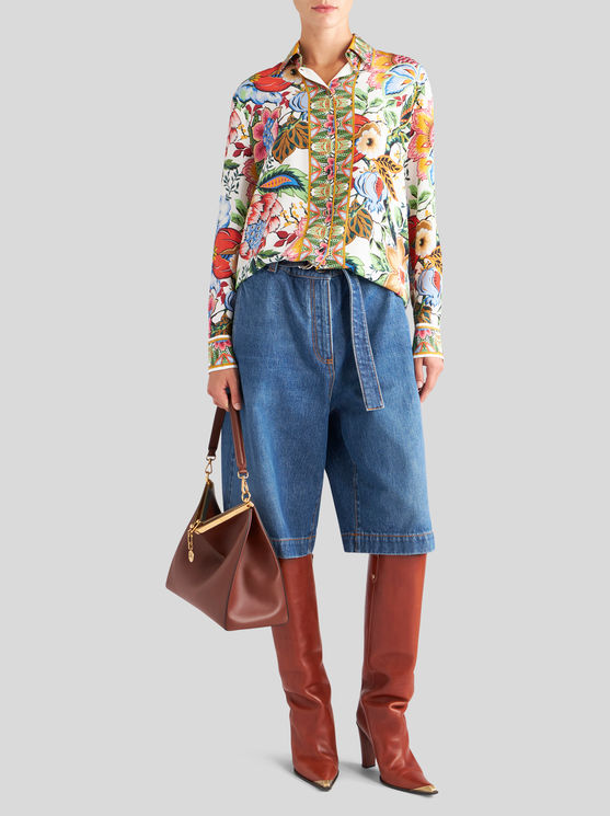 Shop Etro Crepe De Chine Shirt With Bouquet Print In Multicolour