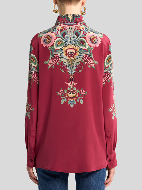 Etro Silk Shirt With Placed Print In Red
