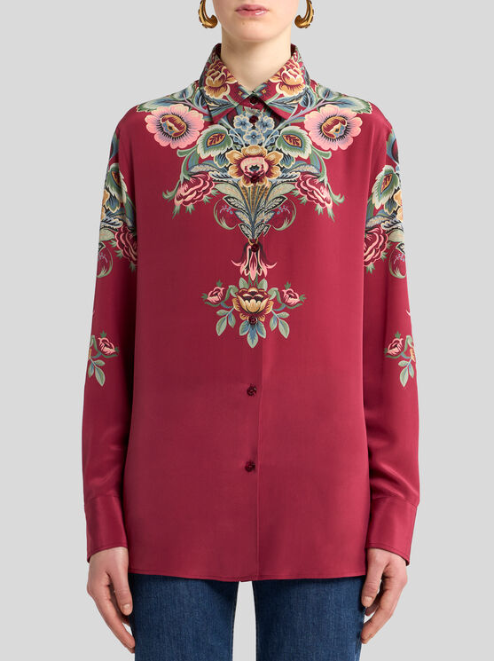 Etro Silk Shirt With Placed Print In Red