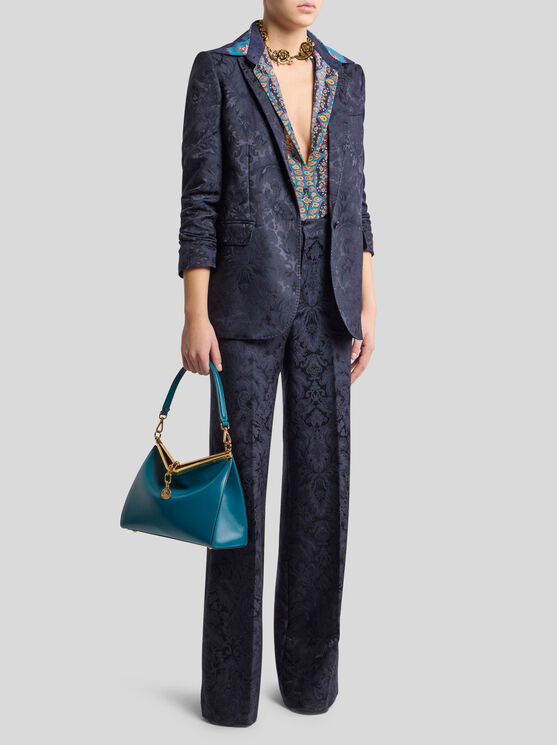Etro Paisley Print Crepe De Chine Long-sleeved Shirt In Blue