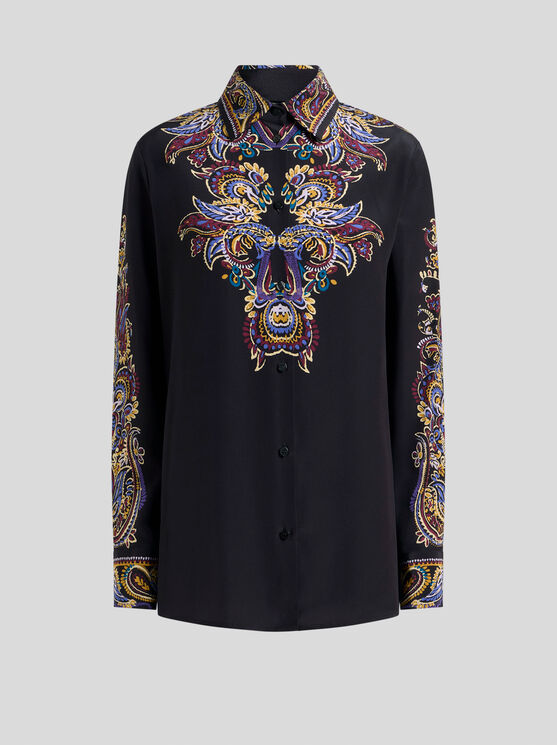 Etro Pointed Collar Silk Shirt In Multi