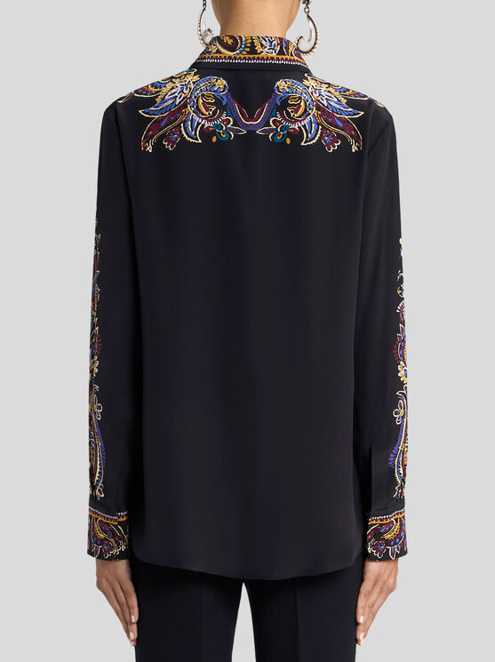 Etro Pointed Collar Silk Shirt In Multi