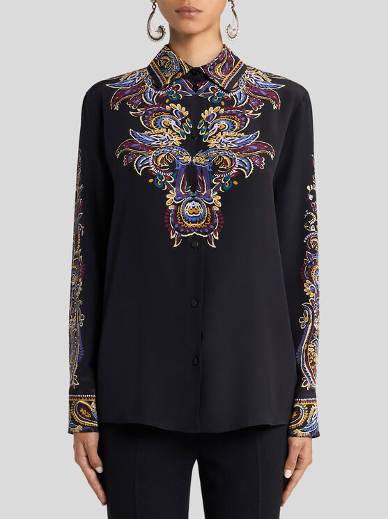 Etro Pointed Collar Silk Shirt In Multi