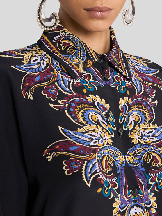Etro Pointed Collar Silk Shirt In Multi