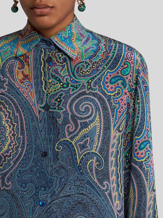 Etro Arnica Tunic Button Front Blouse In Green