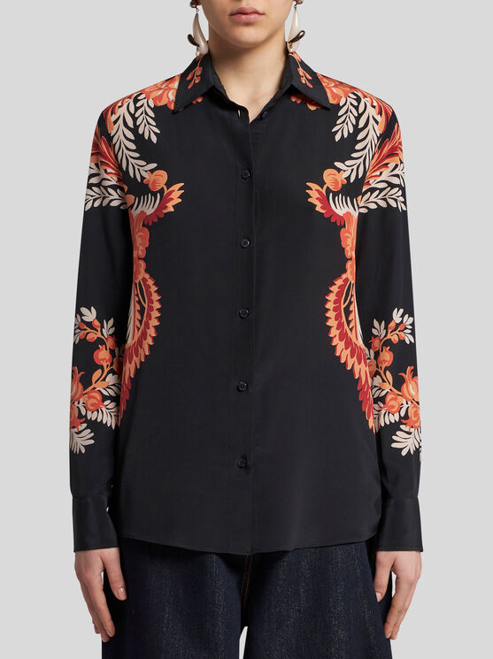 Shop Etro Printed Silk Shirt In Black