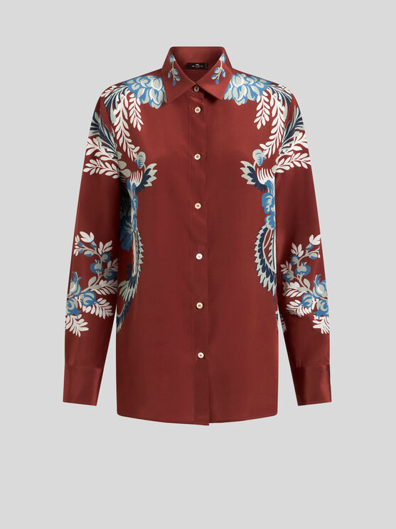 Shop Etro Printed Silk Shirt In Burgundy