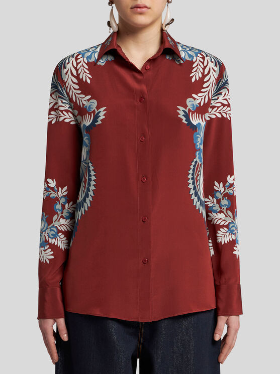 Shop Etro Printed Silk Shirt In Burgundy