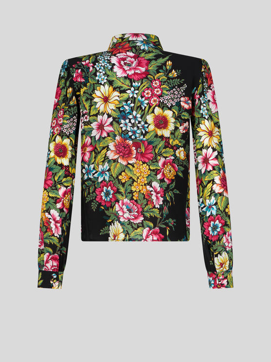 Shop Etro Crepe De Chine Shirt With Print In Black