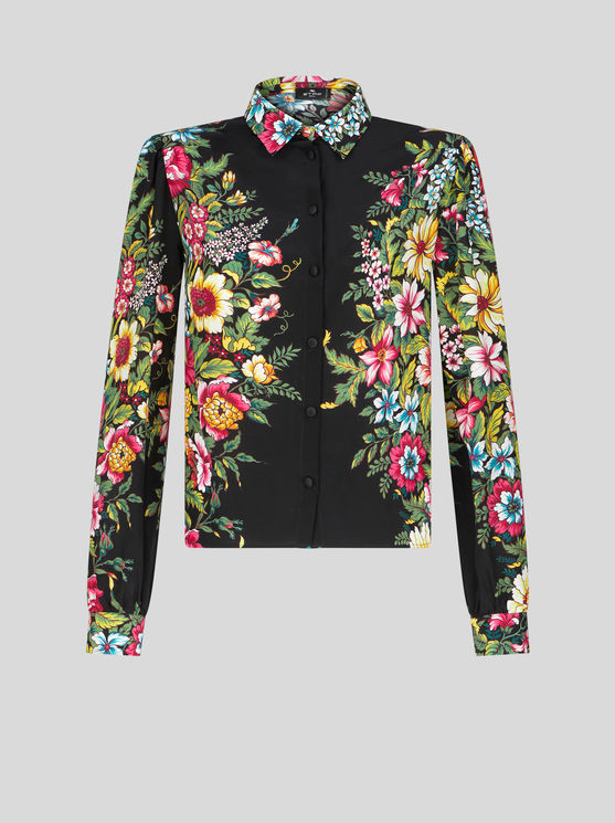 Shop Etro Crepe De Chine Shirt With Print In Black