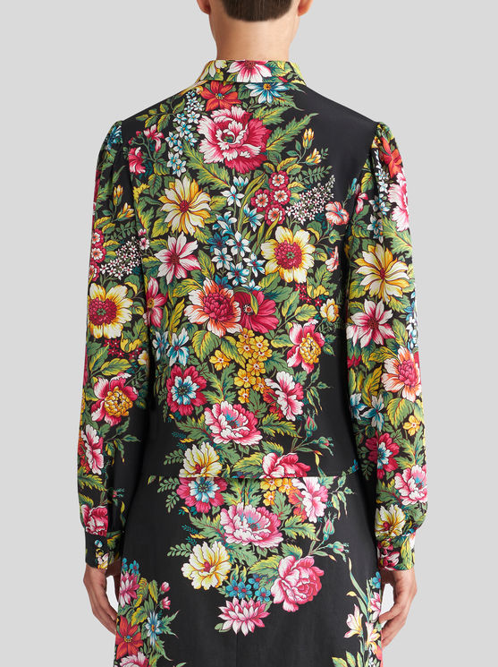 Shop Etro Crepe De Chine Shirt With Print In Black