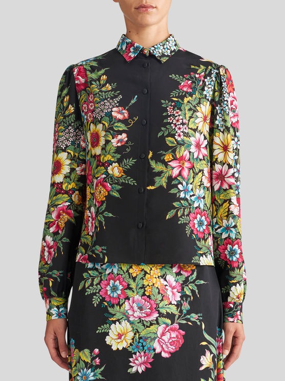 Shop Etro Crepe De Chine Shirt With Print In Black