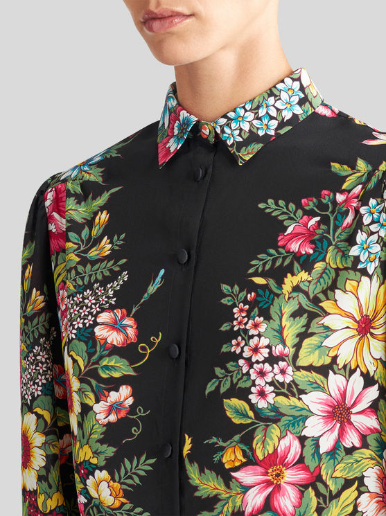 Shop Etro Crepe De Chine Shirt With Print In Black