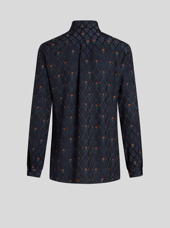 Shop Etro Silk Jacquard Shirt In Navy Blue