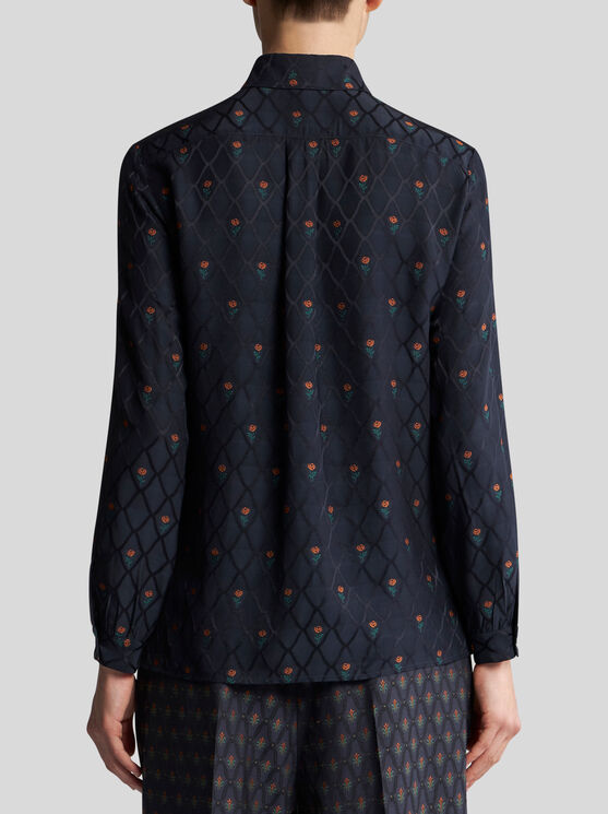 Shop Etro Silk Jacquard Shirt In Navy Blue