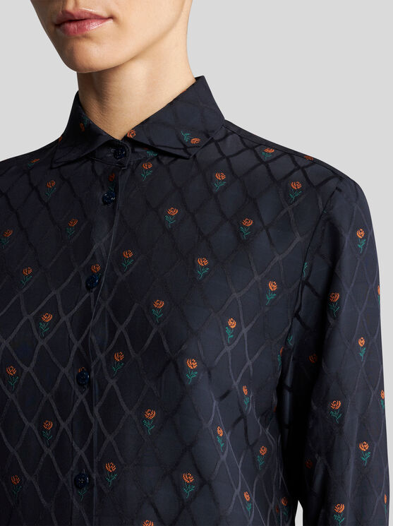 Shop Etro Silk Jacquard Shirt In Navy Blue