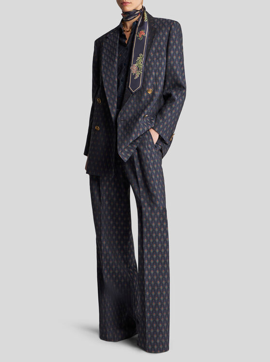 Shop Etro Silk Jacquard Shirt In Navy Blue