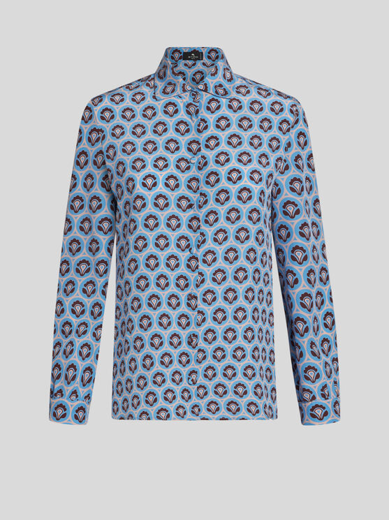 Shop Etro Printed Silk Shirt In Light Blue