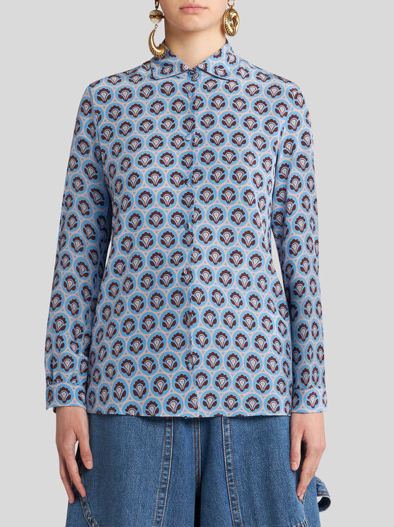 Shop Etro Printed Silk Shirt In Light Blue