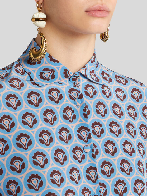 Shop Etro Printed Silk Shirt In Light Blue