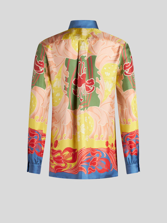 Shop Etro Silk Twill Shirt With Print In Yellow