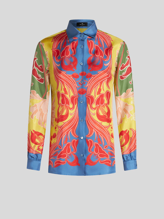 Shop Etro Silk Twill Shirt With Print In Yellow