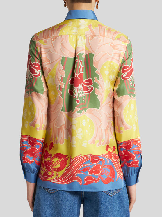 Shop Etro Silk Twill Shirt With Print In Yellow