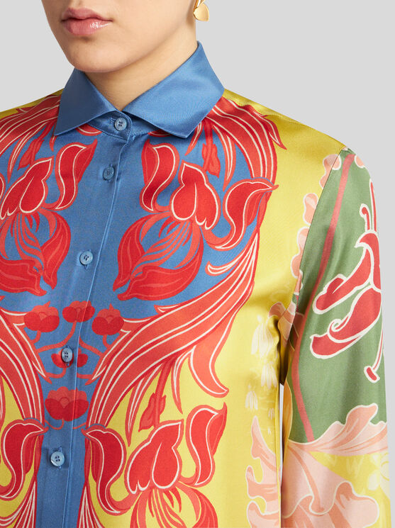 Shop Etro Silk Twill Shirt With Print In Yellow