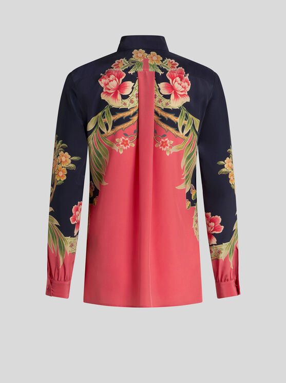 Shop Etro Printed Silk Shirt In Navy Blue