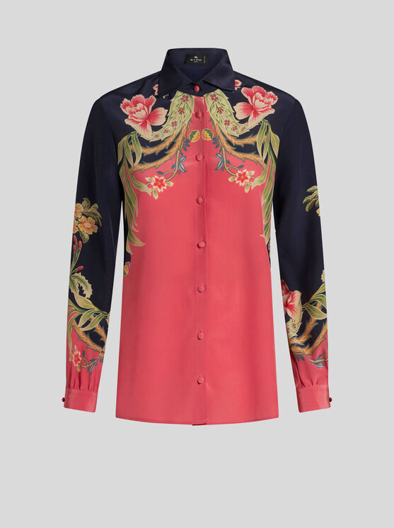 Shop Etro Printed Silk Shirt In Navy Blue