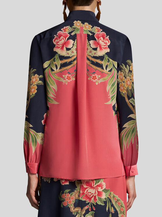 Shop Etro Printed Silk Shirt In Navy Blue