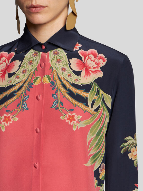 Shop Etro Printed Silk Shirt In Navy Blue