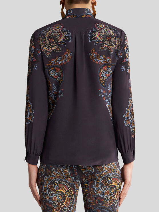 Shop Etro Printed Silk Shirt In Black