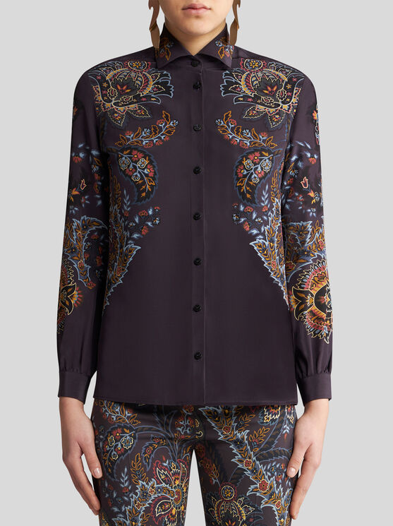 Shop Etro Printed Silk Shirt In Black