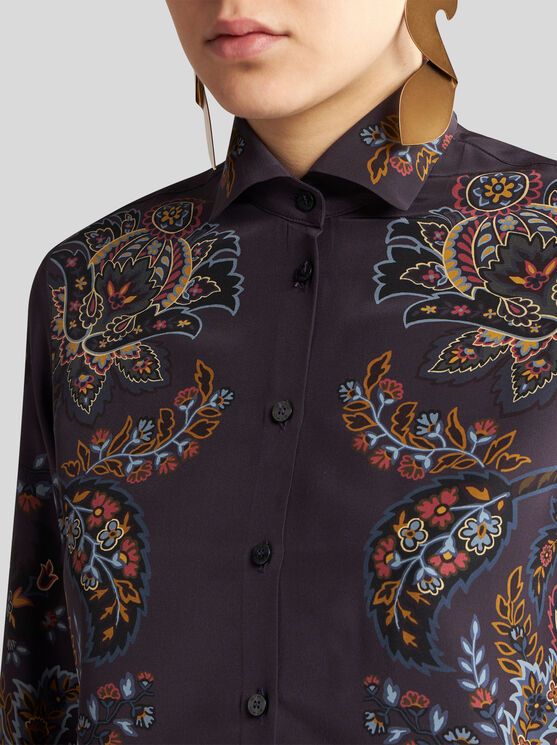 Shop Etro Printed Silk Shirt In Black