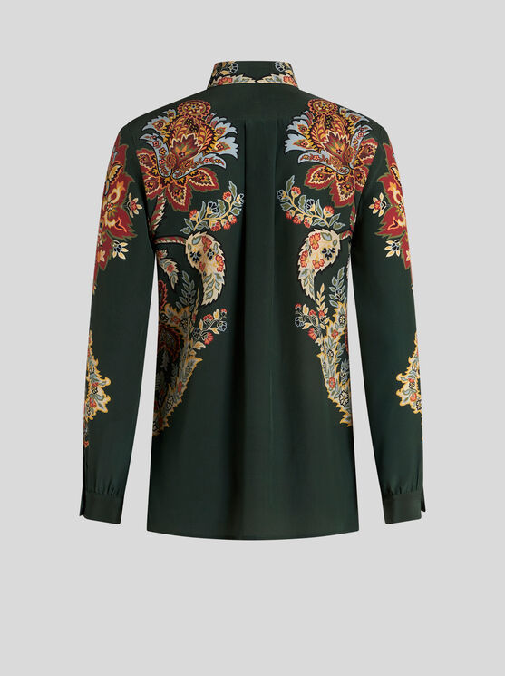 Shop Etro Printed Silk Shirt In Dark Green