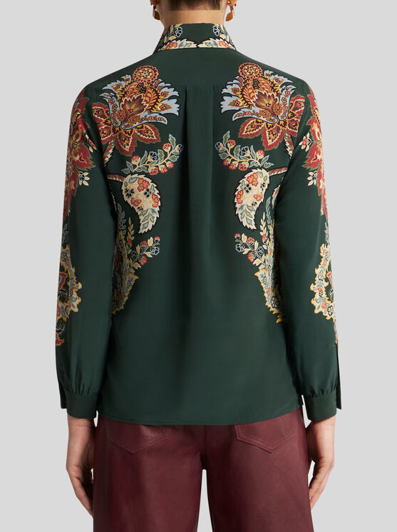 Shop Etro Printed Silk Shirt In Dark Green