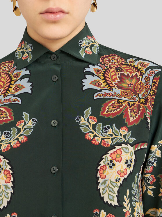 Shop Etro Printed Silk Shirt In Dark Green