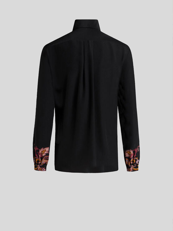 Etro Decorative Long-sleeved Silk Shirt In Schwarz