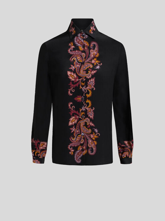 Etro Decorative Long-sleeved Silk Shirt In Schwarz