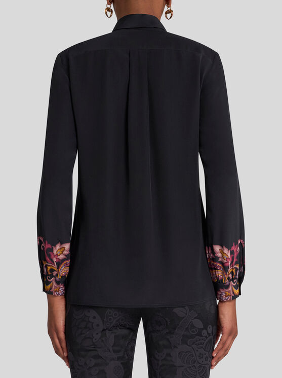 Etro Decorative Long-sleeved Silk Shirt In Schwarz