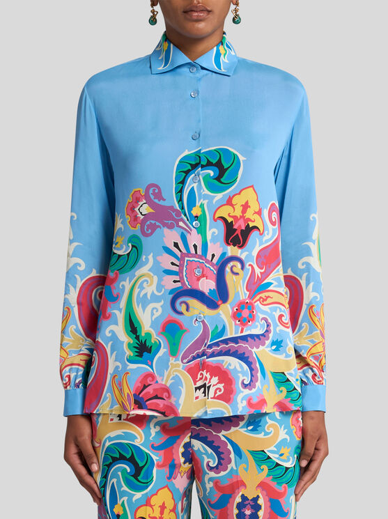 Etro , Shirt With Floral Print, Woman, Multicolour, Size 50 In Multicolour